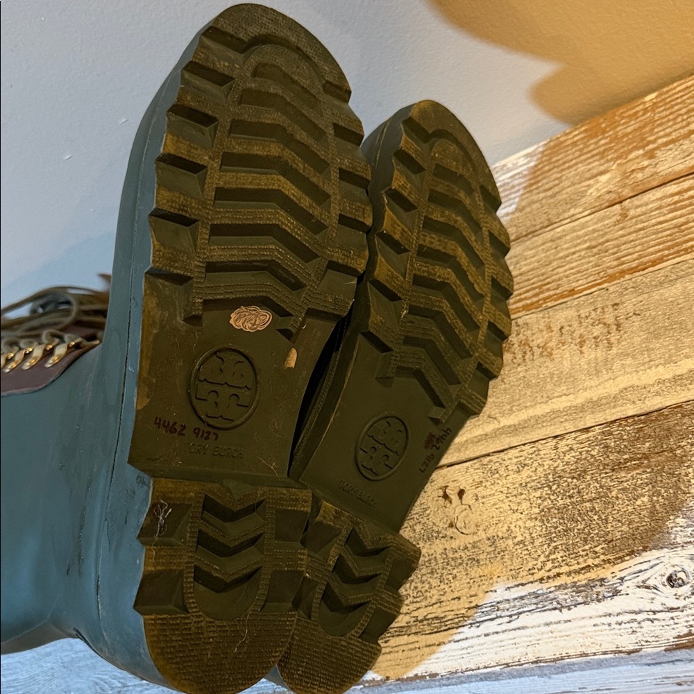 Tory Burch Olive and Chocolate Lace-Up Boots - Picture 10 of 11
